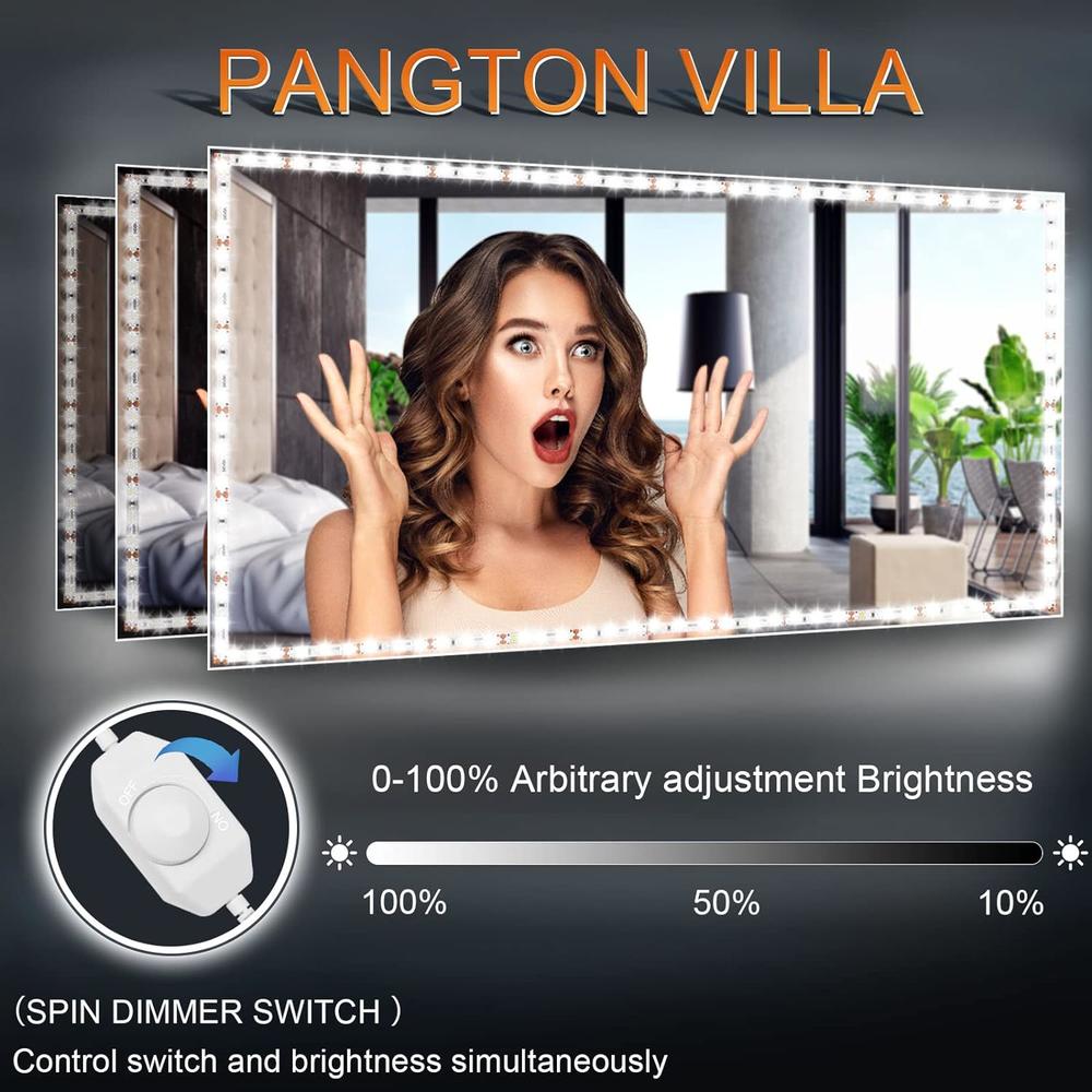Pangton Villa LED Vanity Mirror Lights for Makeup Dressing Table Vanity Set 13ft Flexible LED Light Strip Kit 6000K Daylight White with Dimme