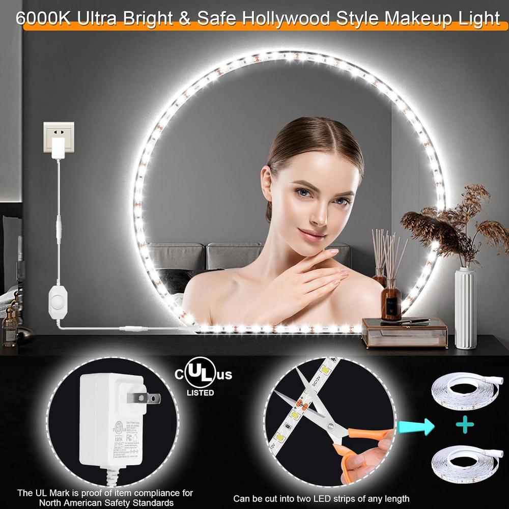 Pangton Villa LED Vanity Mirror Lights for Makeup Dressing Table Vanity Set 13ft Flexible LED Light Strip Kit 6000K Daylight White with Dimme