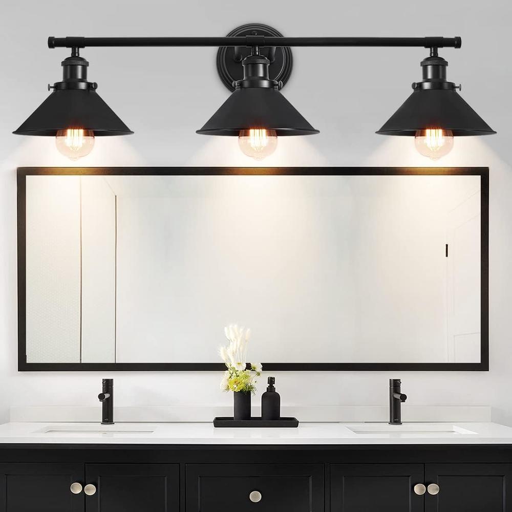 TOULMJ 3 Lights Black Bathroom Light Fixtures, Farmhouse Vanity Light Fixtures Over Mirror, Industrial Indoor Wall Sconces for Bathroo