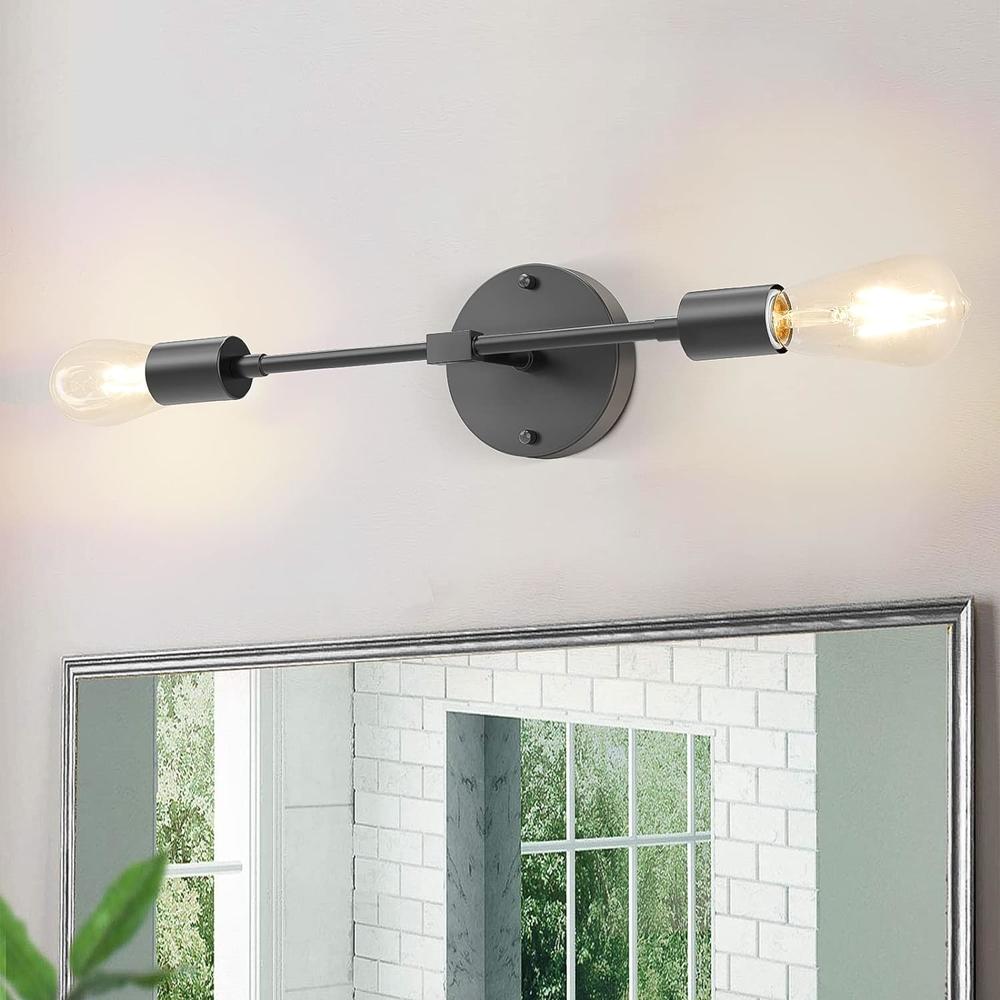 Sunrider 2-Light Vanity Lights for Bathroom, Matte Black Industrial Vanity Light Fixtures, Metal Wall Sconces Mid Century Modern Wall Mo