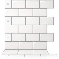 Art3d 10-Sheet Peel and Stick Backsplash, 12 in. x 12 in. Subway 3D Wall Panels, Mono White with Gray Grout