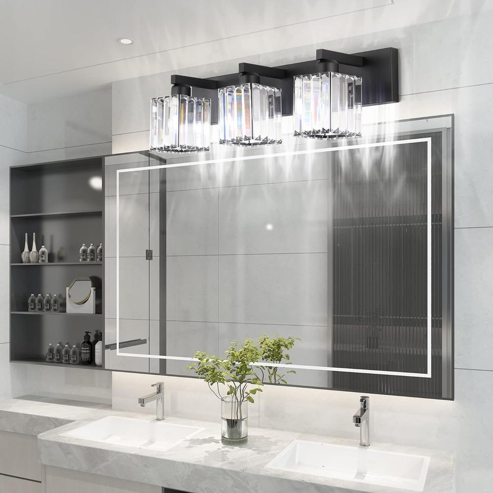 Aipsun Black Vanity Light Bathroom Lighting Fixtures 3 Light Crystal Modern Bathroom Vanity Light (Exclude Bulb)