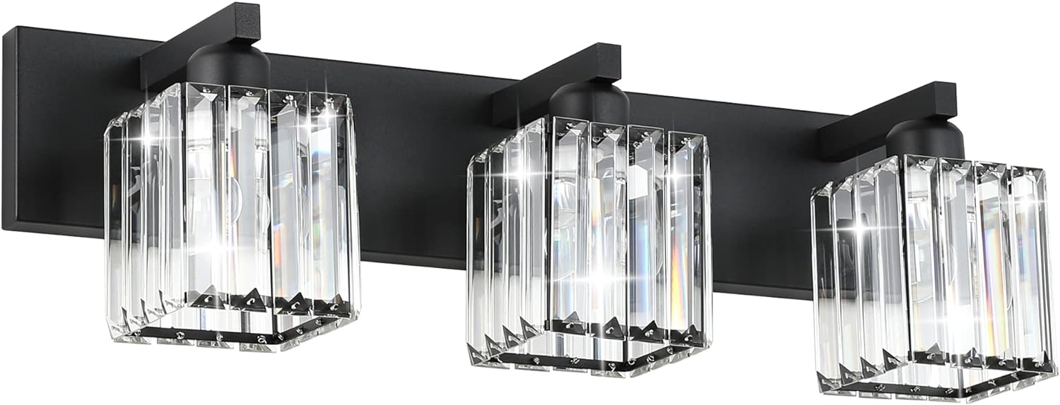 Aipsun Black Vanity Light Bathroom Lighting Fixtures 3 Light Crystal Modern Bathroom Vanity Light (Exclude Bulb)