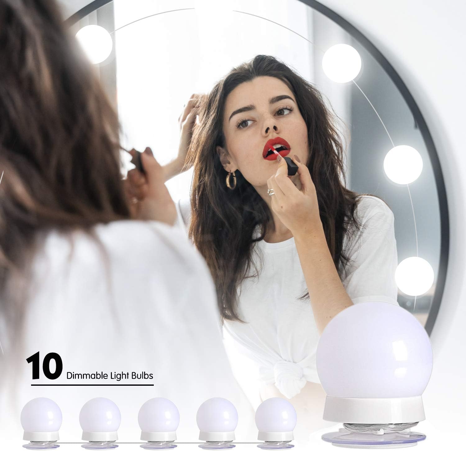 Brightown Upgraded Hollywood Style Vanity Mirror Lights Kit, 10 Dimmable Led Bulbs with 3 Color Modes, Best for Makeup Dressing Table Bat