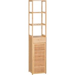 kleankin Tall Bathroom Cabinet with Drawer and Slatted Shelves, Tall Slim Bamboo Linen Tower Freestanding Linen Towel with Louv