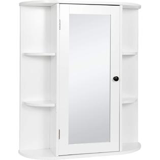 Super Deal Bathroom Cabinet with Single Mirror Door Wall Mount Medicine Cabinet with Inner Adjustable Shelves Wooden Storage Organizer