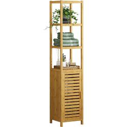 Viagdo Bathroom Storage Cabinet, Tall Slim Cabinet with Shutter Door and 3 Tier Shelves, Freestanding Linen Tower Cabinet for Living R