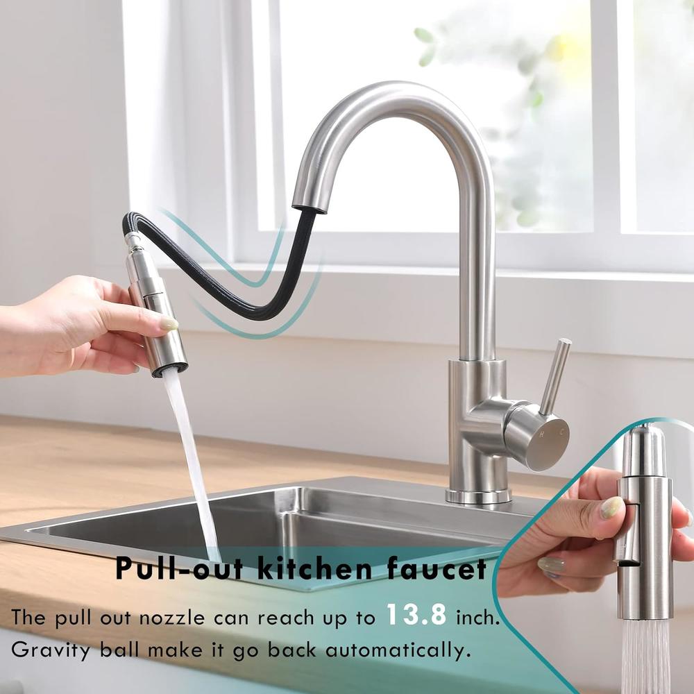 Generic CENOSA Modern Bar Sink Faucet for Kitchen Sink Single Handle with Pull Out Sprayer Hot and Cold Prep Sink Faucet Brushed Nickel