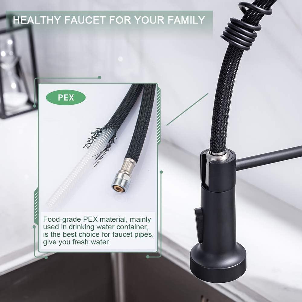 Wewe Kitchen Faucet, Kitchen Faucets with Pull Down Sprayer  Sus304 Stainless Steel Matte Black Industrial Single Handle One Hole Or