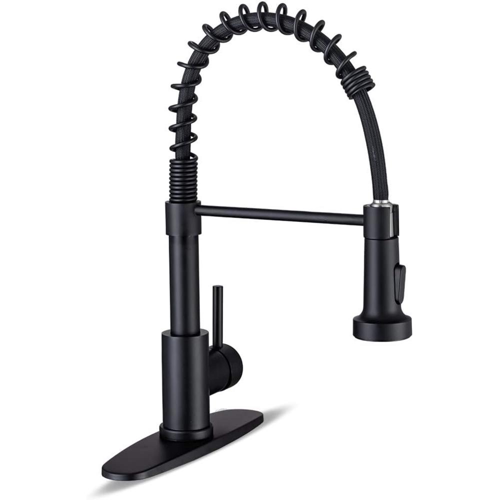Wewe Kitchen Faucet, Kitchen Faucets with Pull Down Sprayer  Sus304 Stainless Steel Matte Black Industrial Single Handle One Hole Or