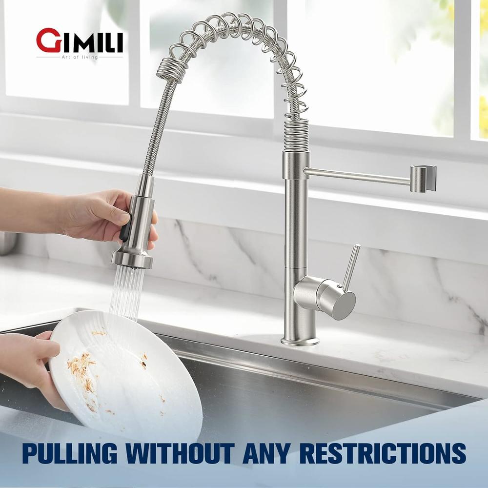 GIMILI Kitchen Faucet with Pull Down Sprayer High Arc Single Handle Spring Kitchen Sink Faucet Brushed Nickel Modern rv Stainless Stee