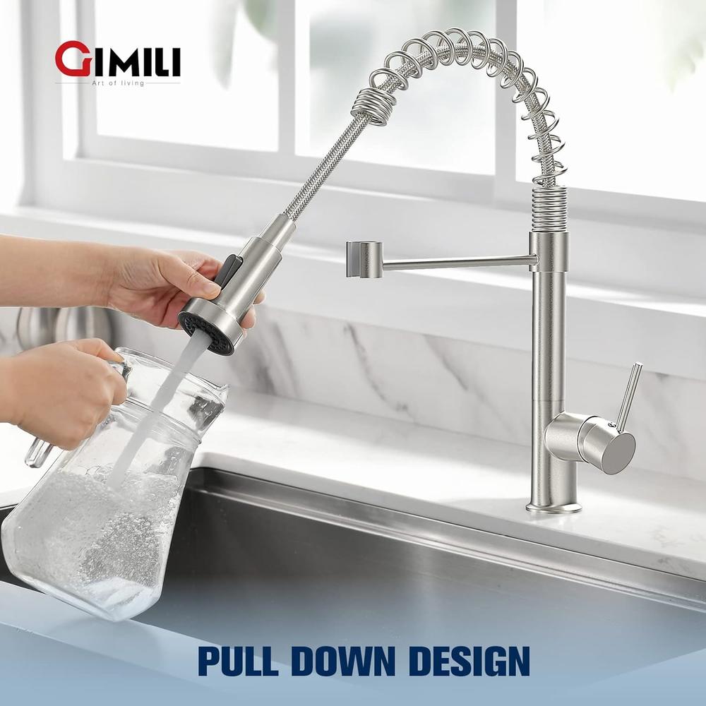 GIMILI Kitchen Faucet with Pull Down Sprayer High Arc Single Handle Spring Kitchen Sink Faucet Brushed Nickel Modern rv Stainless Stee