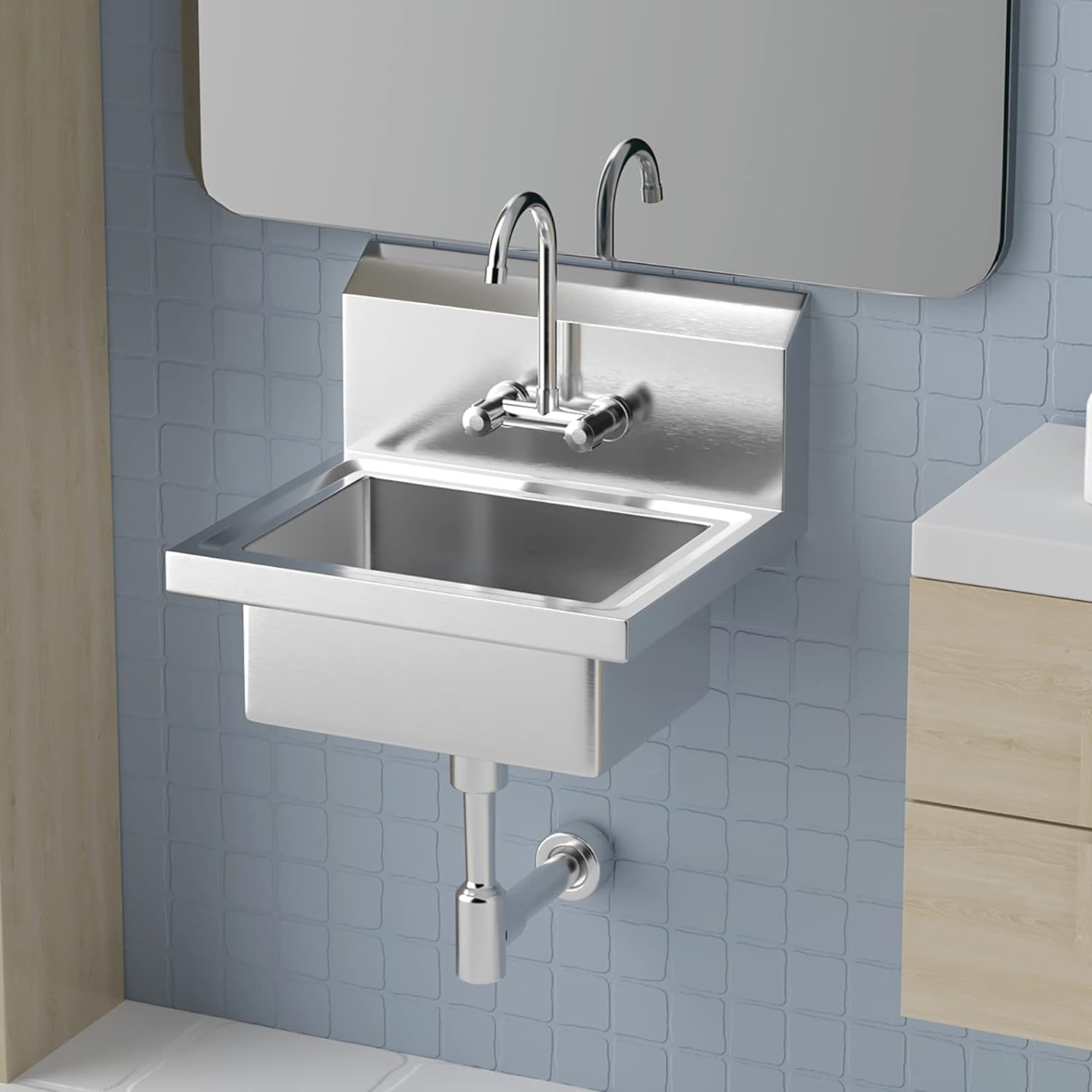 Bonnlo Upgraded Commercial Hand Wash Sink Stainless Steel Prep