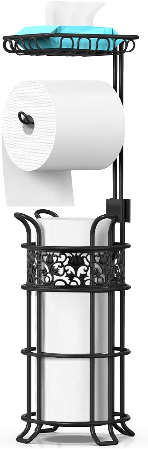 Heioov Toilet Paper Holder Stand with Shelf, Free Standing Toilet