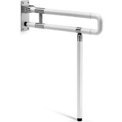 MCombo White Flip Up Bathroom Grab Bar with Leg Support, 330lb Load Capacity, Foldable Toilet Grab Bar Handrail for Elderly, Handicap