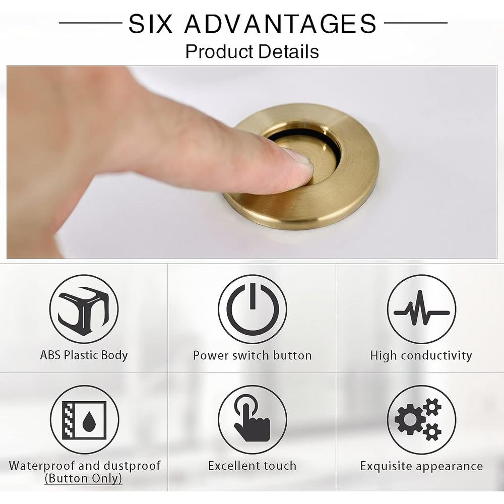 SINKINGDOM Garbage Disposal Air Switch Kit with with Long Button, Champagne Bronze (Brass Cover)