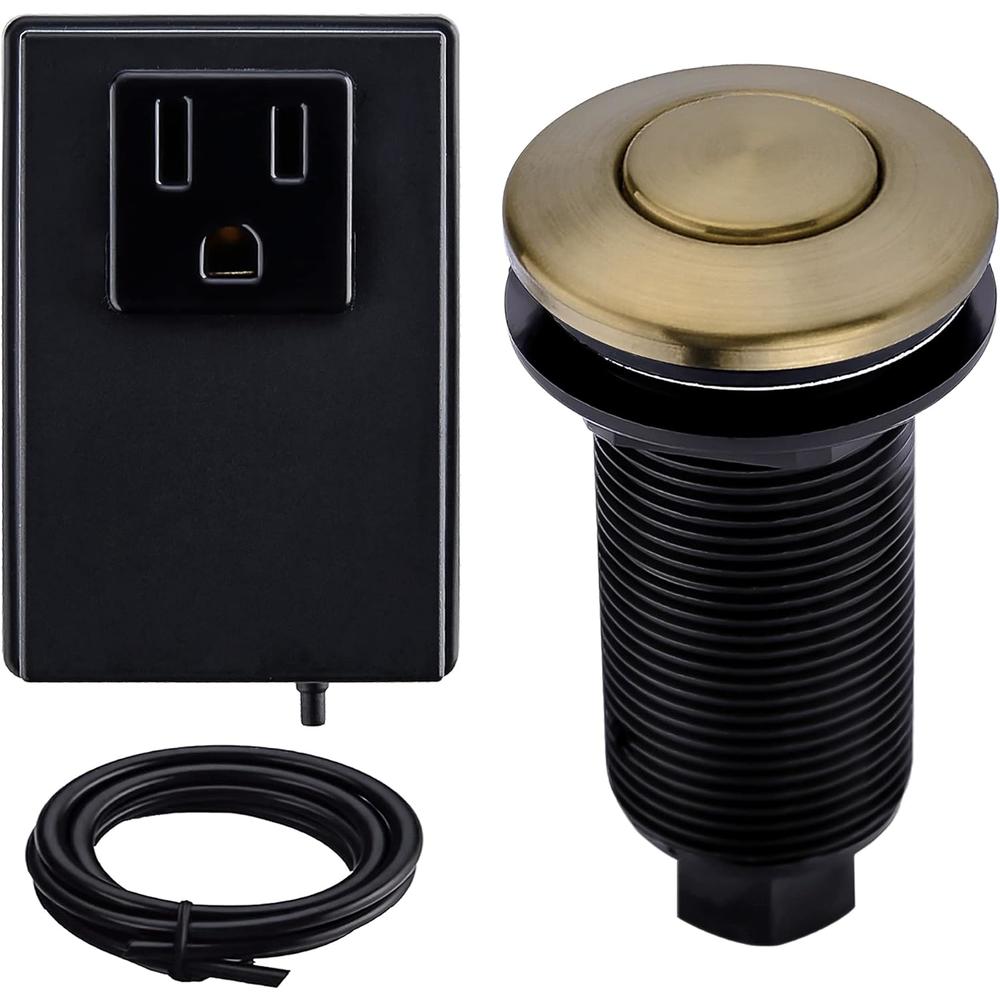 SINKINGDOM Garbage Disposal Air Switch Kit with with Long Button, Champagne Bronze (Brass Cover)