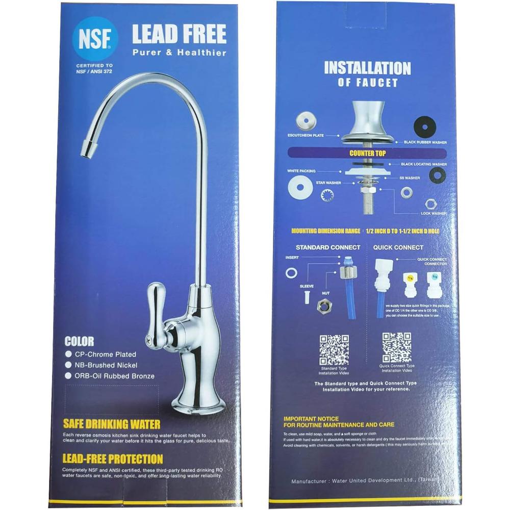 Water United Development Ltd. NSF Certification Lead-Free Water Filtration Reverse Osmosis Faucet (Brushed Nickel) Advanced RO Tap for Drinking, Kitchen Sink