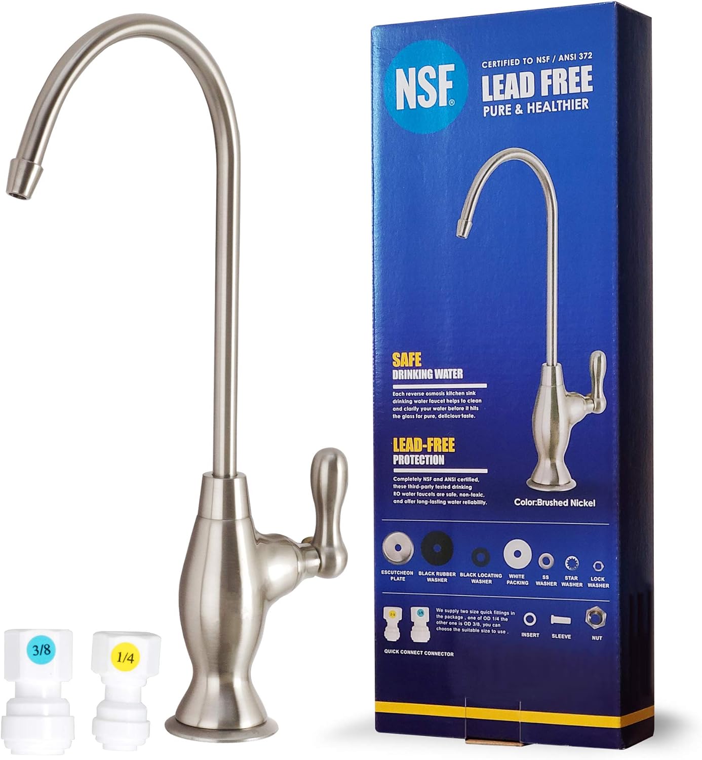Water United Development Ltd. NSF Certification Lead-Free Water Filtration Reverse Osmosis Faucet (Brushed Nickel) Advanced RO Tap for Drinking, Kitchen Sink