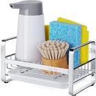 HULISEN Kitchen Sink Sponge Holder, 304 Stainless Steel Kitchen Soap Dispenser Caddy Organizer, Countertop Soap Dish Rack Drainer with