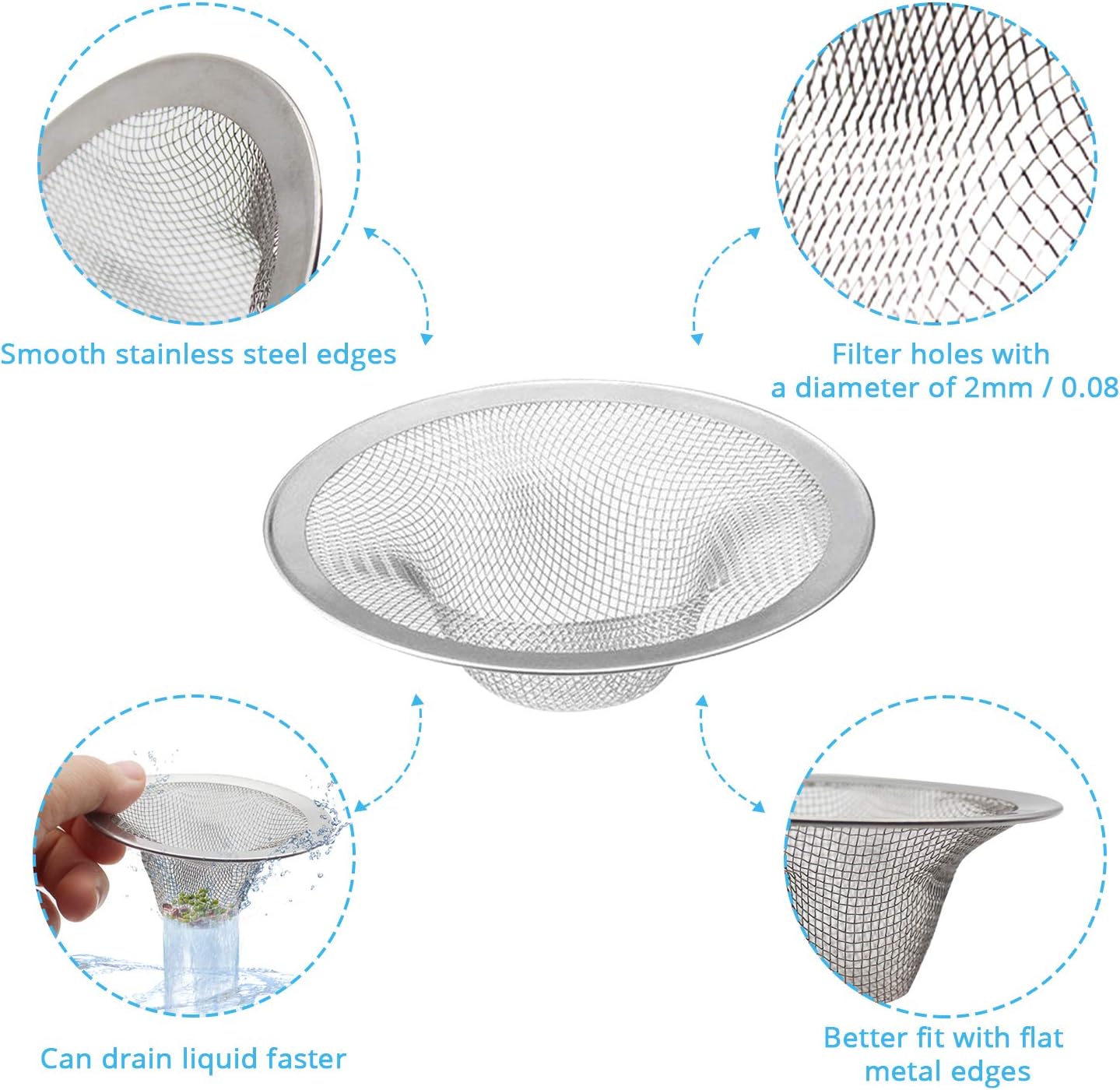 KUFUNG Sink Strainer, Basket Stainless Steel Bathroom Sink Stopper, Utility, Slop, Kitchen and Lavatory Sink Drain Strainer Hair Catch