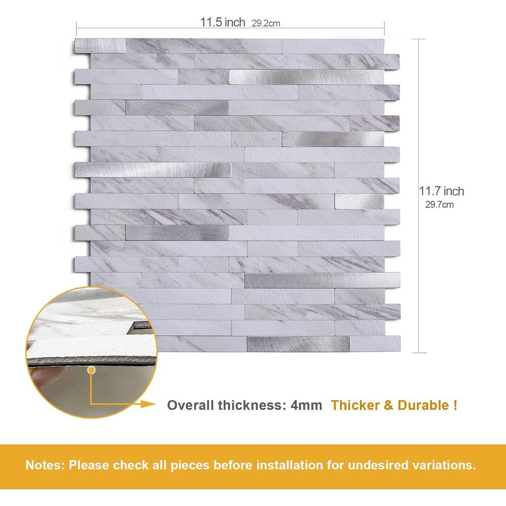 Miscasa 12 Tiles 11.5"&#195;&#151; 11.7" Peel and Stick Backsplash Tile, Faux Volakas White Stone Wall Backsplash for