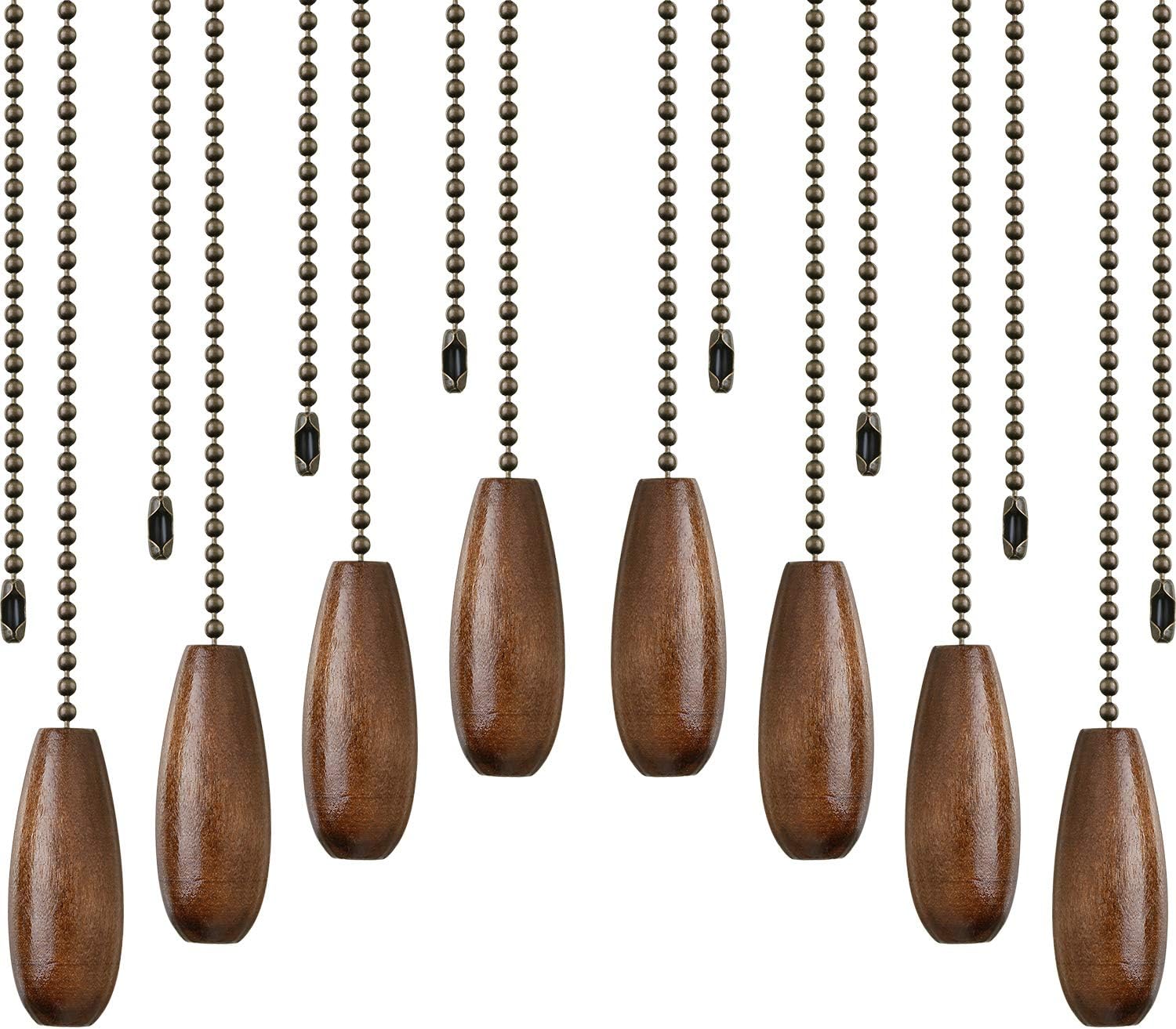 BOAO iSH09-M625254mn 8 Pieces Ceiling Fan Pull Chains Extender Wooden  Pendant Pull Chain Extension for Ceiling Light Lamp Fan Chain (Walnut Color)