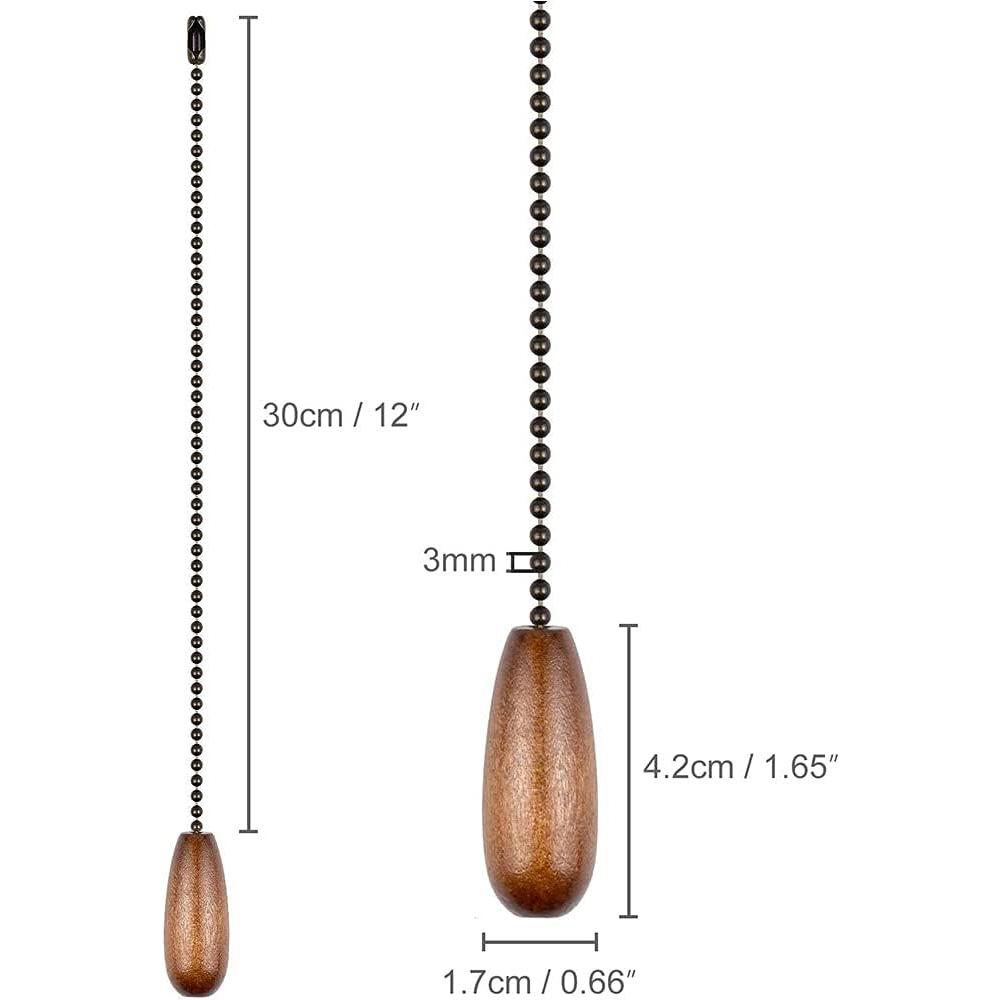 Dotlite Ceiling Fan Pull Chain Extender, 2pcs Wooden Decorative Pendant Extension Chains, 12 Inches Lighting