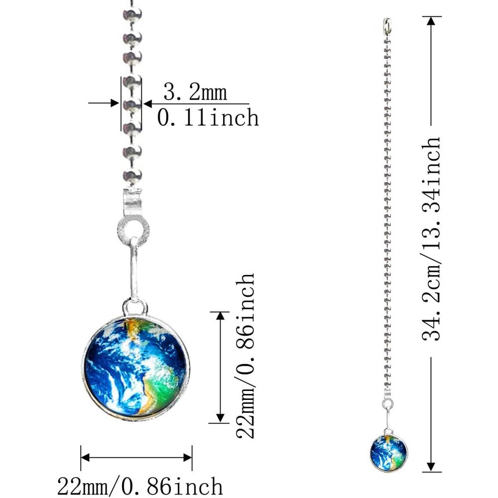 Hyamass 2Pcs 12 inch Ceiling Fan Pull Chain Planet Charm Pendant Ceiling Fan Danglers Fan Pulls Chain Extender with Ball Chain Connecto