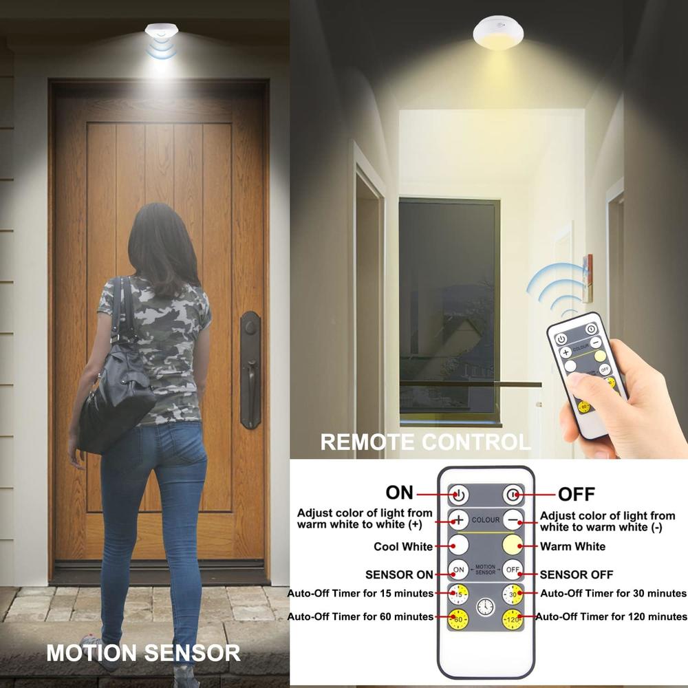 BIGMONAT Battery Operated Shower Light with Motion Sensor Wireless Ceiling Light RF Remote Controlled Through Walls|Brightness Dimmable