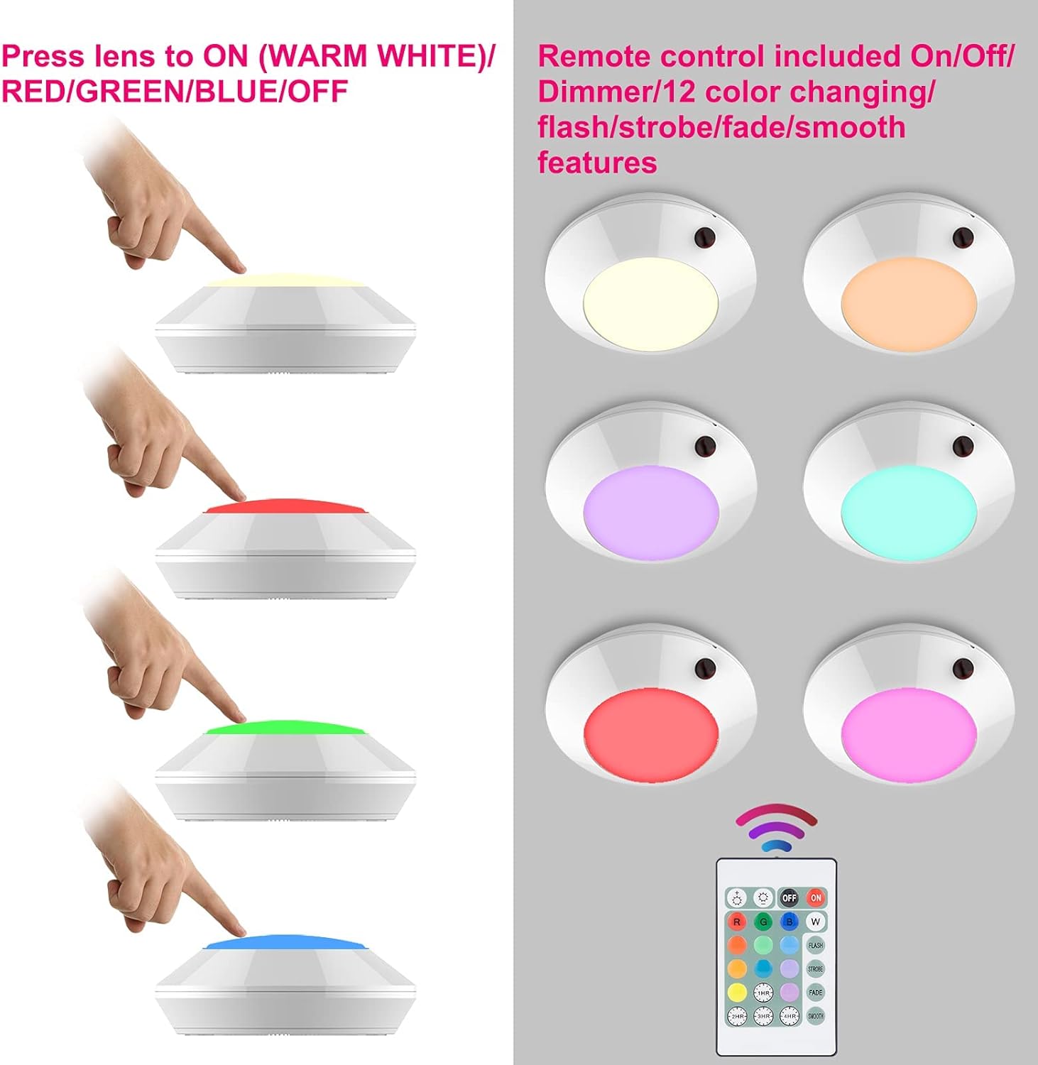 BIGLIGHT Battery Operated Wireless LED Ceiling Light, Remote Controlled, 16 Color Changing Mood Light, Hallway Lighting, Dimmable Night