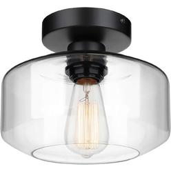 MAXvolador Industrial Semi Flush Mount Ceiling Light, Clear Glass Pendant Lamp Shade, Farmhouse Lighting for Porch Hallway Kitchen Bedroom