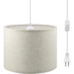 KUAUGST Plug in Pendant Light,15 FT Hanging Lamp with Plug in Cord, On/Off Switch, Pendant Lighting with Fabric Shade, Hanging Light Fi