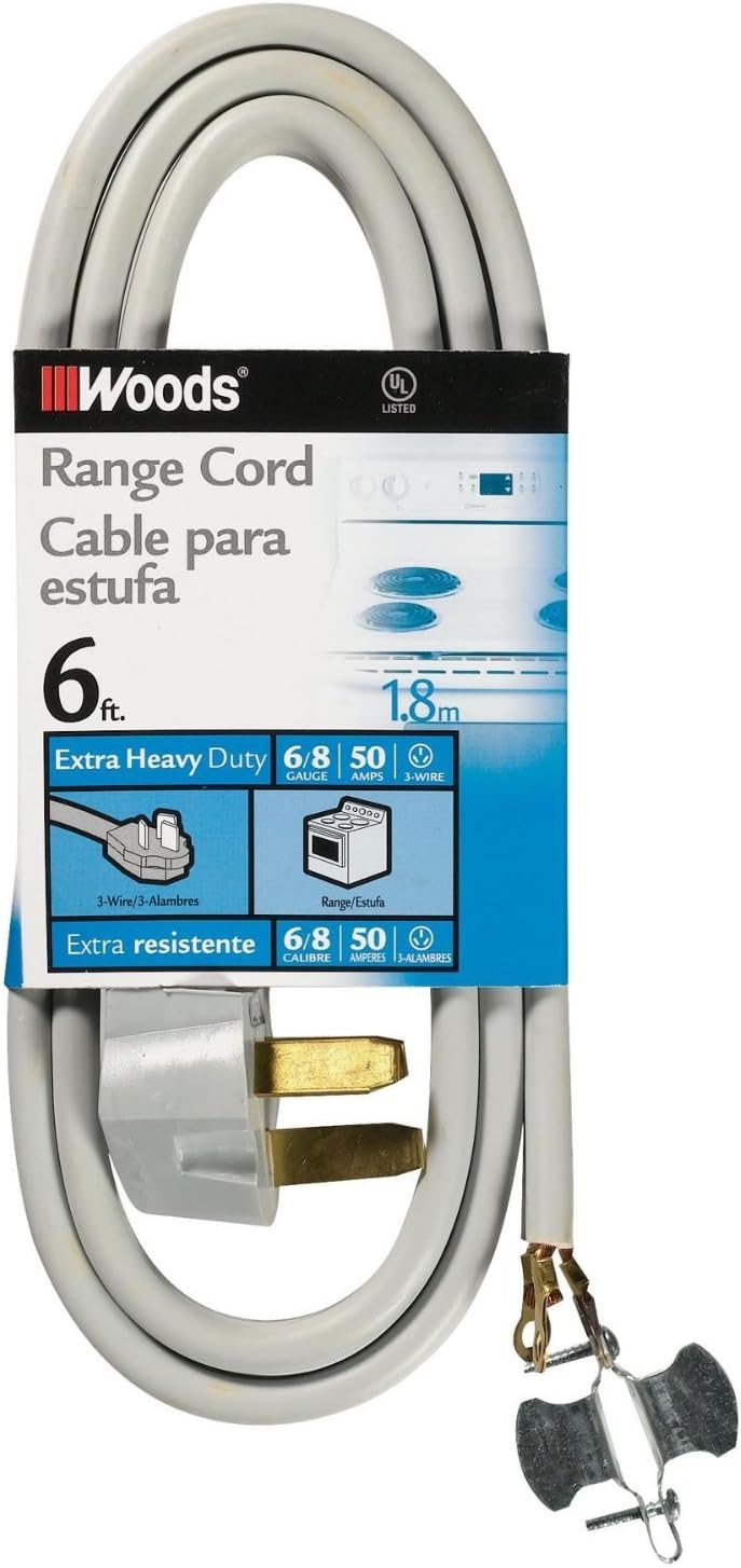 Coleman Cable Woods 0984 6/2 8/1 SRDT 50-Amp Range Appliance Power Supply Cord, Grey