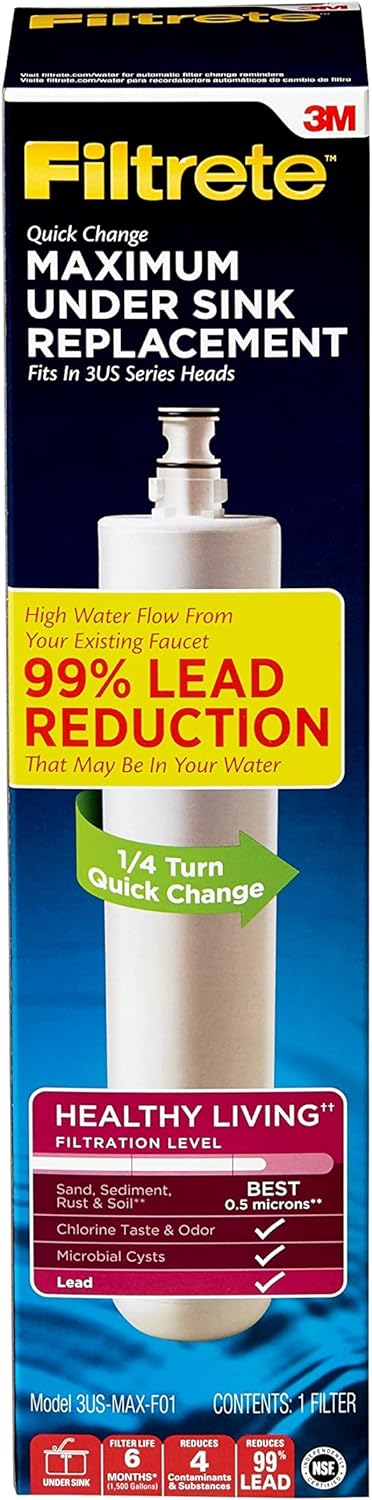 3M Maximum Under Sink Quick Change Water Filtration Replacement Filter 3US-MAX-F01, for use with System 3US-MAX-S01