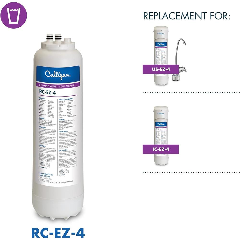 Culligan RC 4 EZ-Change Water Filtration Replacement Cartridge, 500 Gallons, 1 Count (Pack of 1), White