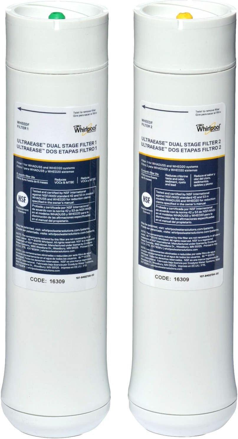 Whirlpool WHEEDF Dual Stage Replacement Pre/Post Water Filters | Fits WHADUS5