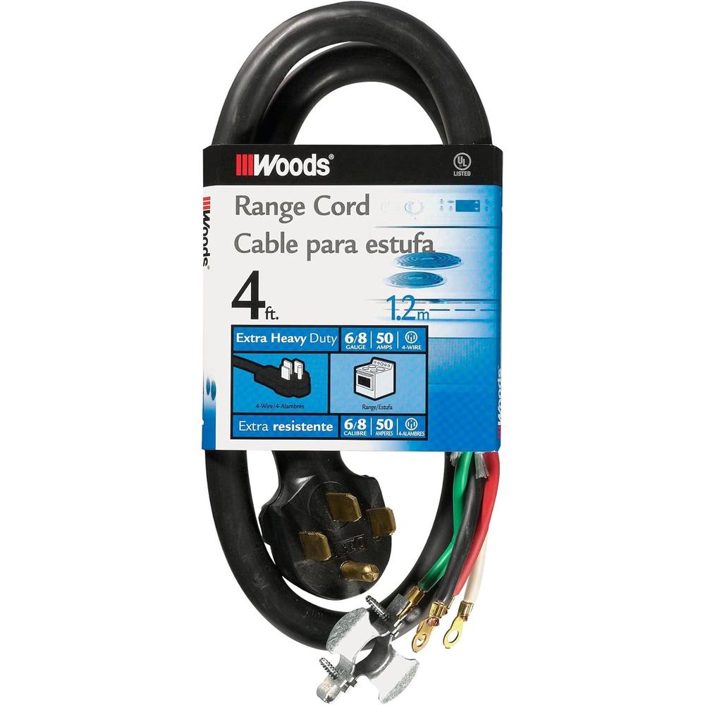 Coleman Cable Woods 0761 50-Amp Range Appliance Power Supply Cord, 4 ft, Black