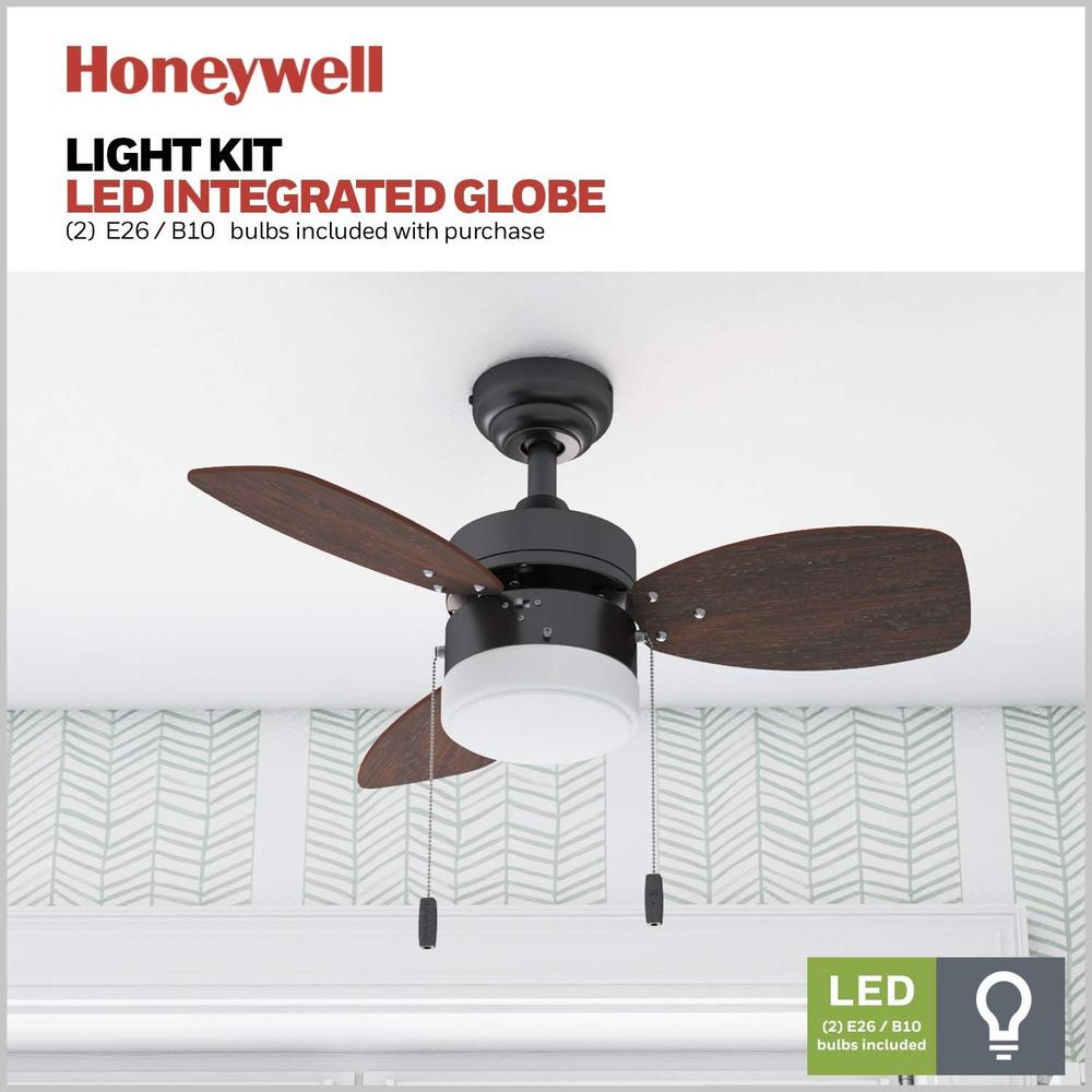 Honeywell Ocean Breeze Contemporary, LED Frosted Light, 30&#226;&#128;&#157;, Dark Oak/Dark Chestnut Finish Blades, Gilded Es