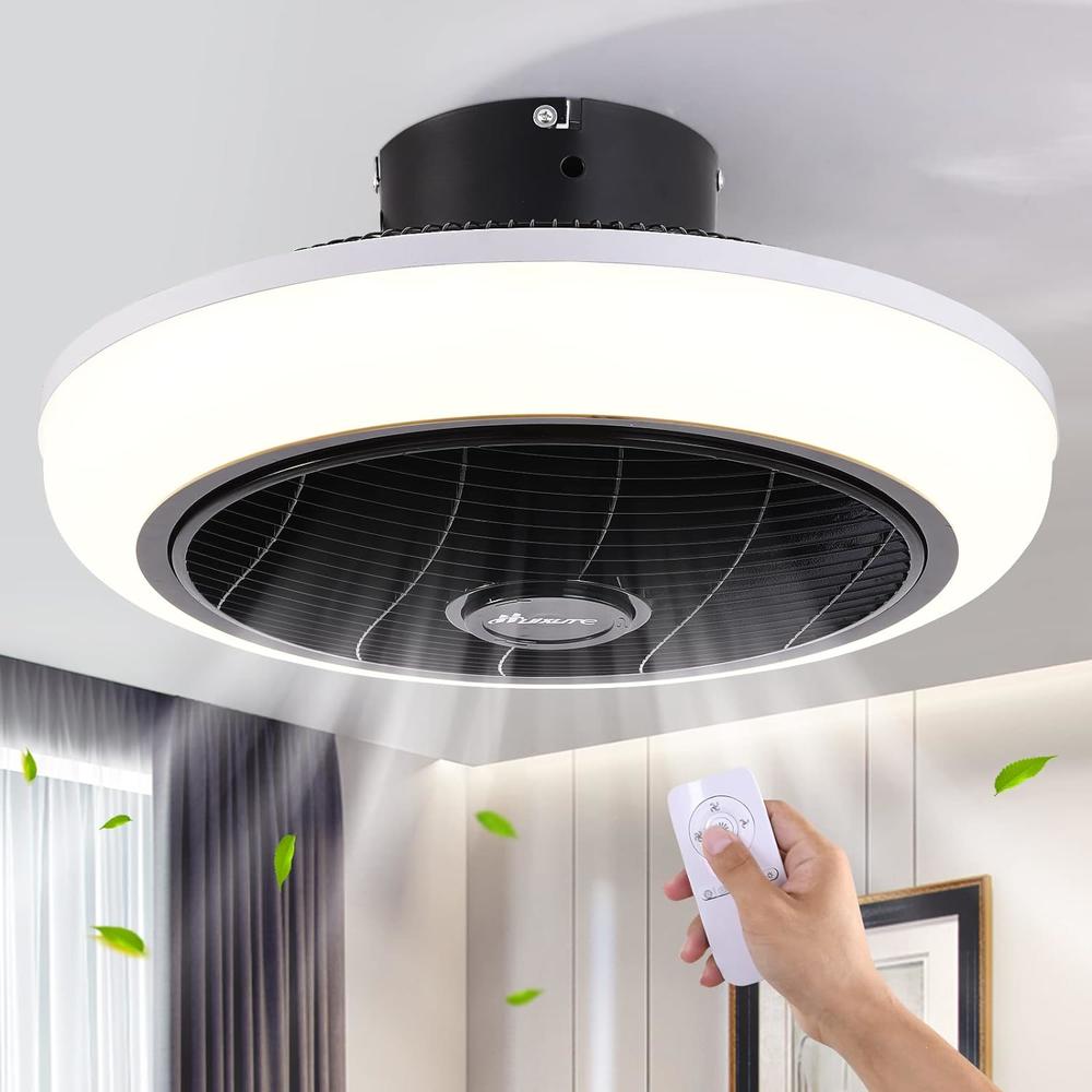 HuixuTe Ceiling Fan with Lights Remote Control, 18 inches 3 Colors 3 Speeds Enclosed Ceiling Fan, Small Caged Low Profile Fush Mount Ce