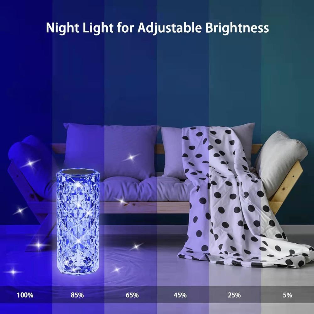 Xubialo Crystal Lamp,6 Way dimmable Crystal Table lamp with 16 RGB Color,Remote Control,Rechargeable Table Lamp with USB Charging Port,