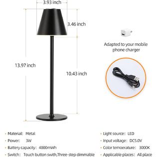 Timjorman Modern LED CordlessTable Lamp,4000mAh Rechargeable
