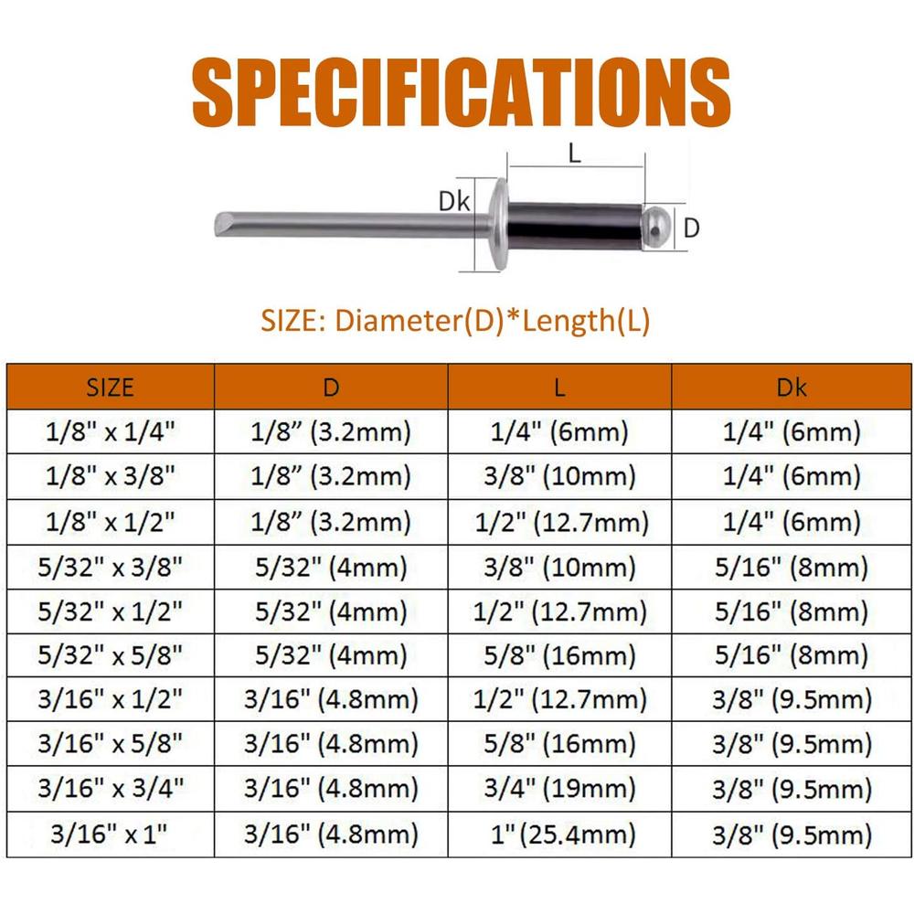 XM ISPINNER 100pcs 1 8 X 1 2 Aluminum Blind Rivets 3 2 X 12 7mm Pop xm-ispinner-100pcs-1-8-x-1-2-aluminum-blind-rivets-3-2-x-12-7mm-pop