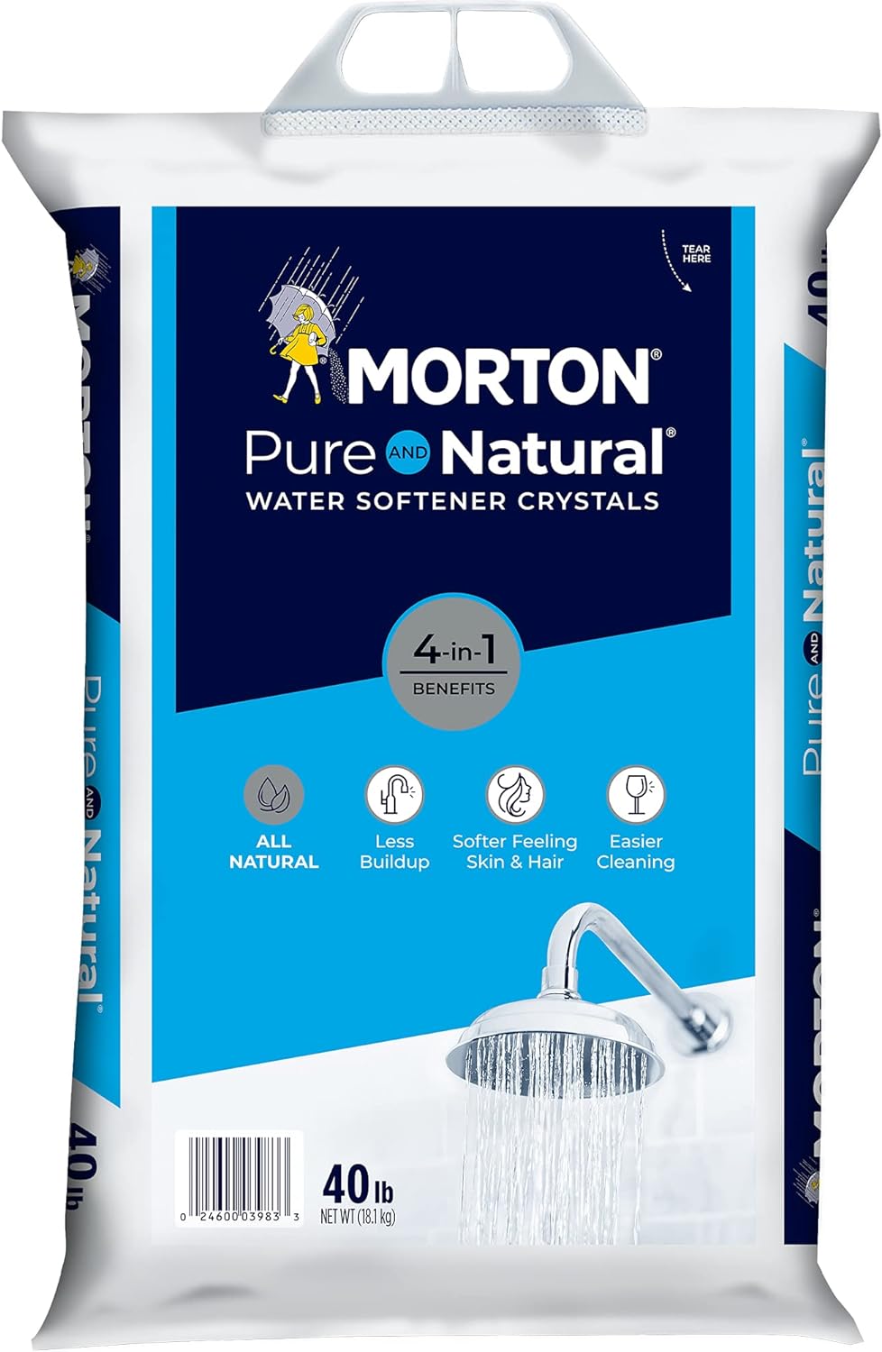 Morton U26624S Pure AND Natural Water Softening Crystals, 40-Pound,White