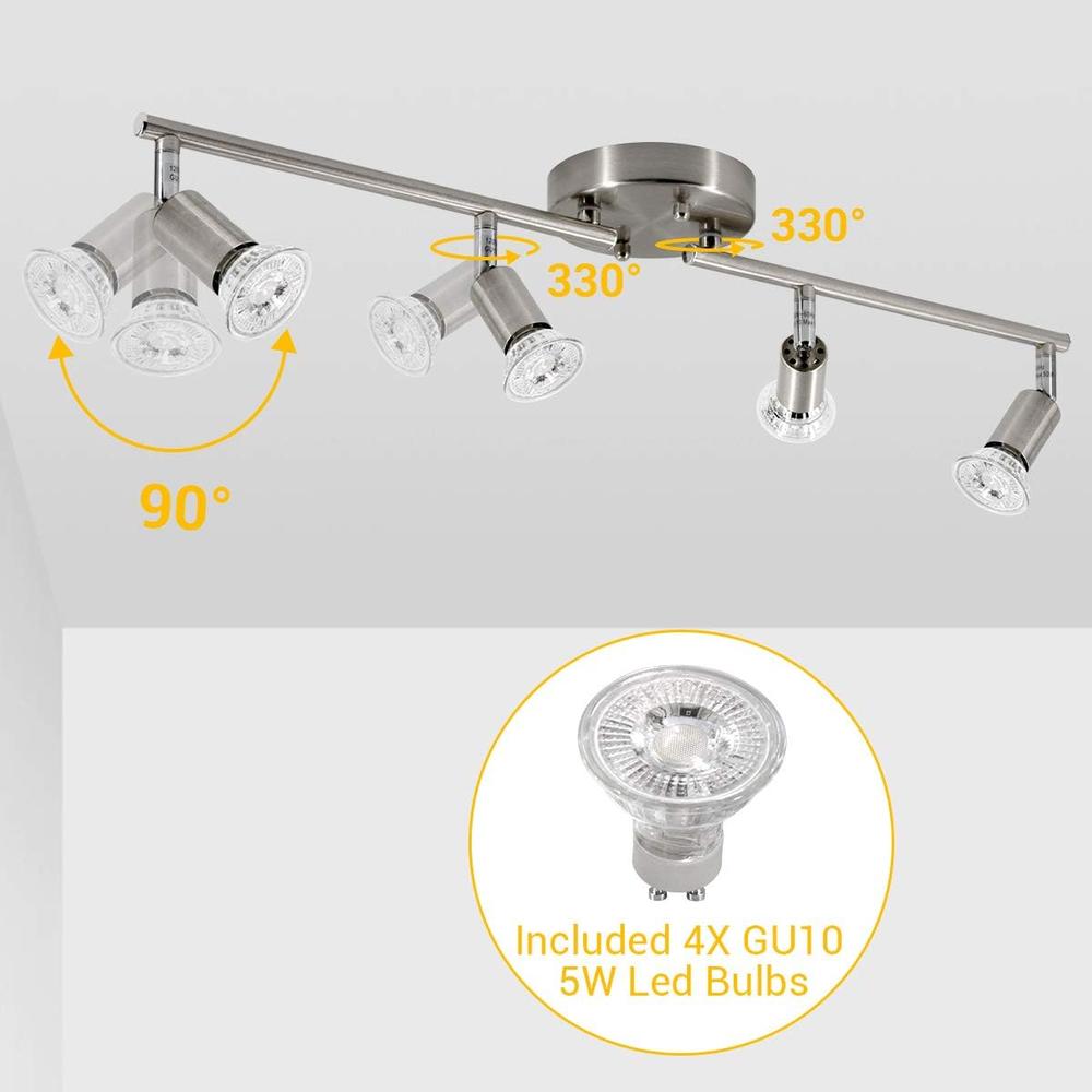 Best World LED LED 4 Light Track Lighting Kit, Matte Nickel 4 Way Ceiling Track Light, CRI&#226;&#137;&#165;90, Flexibly Rotatable
