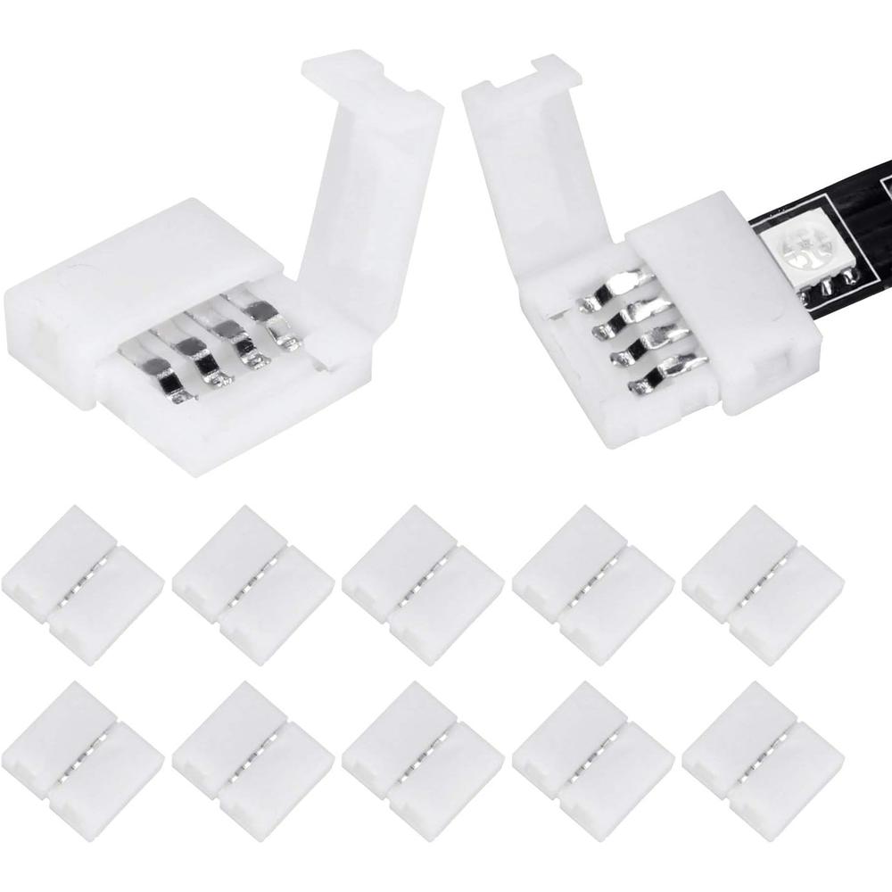 WENHSIN 10Packs 4-Pin RGB LED Light Strip Connectors 10mm Unwired Gapless Solderless Adapter Terminal Extension for SMD 5050 Multicolor