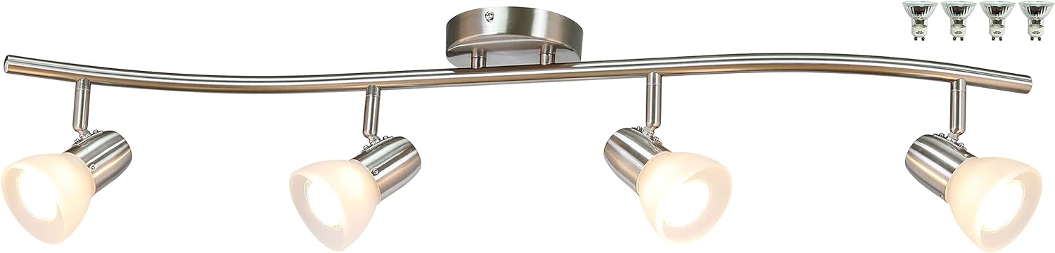 XiNBEi Lighting Track Lighting, 4 Light Track Light, Modern S-Shaped Track Light Bar Included GU10 Bulb Brushed Nickel Finish XB-TR1223-4