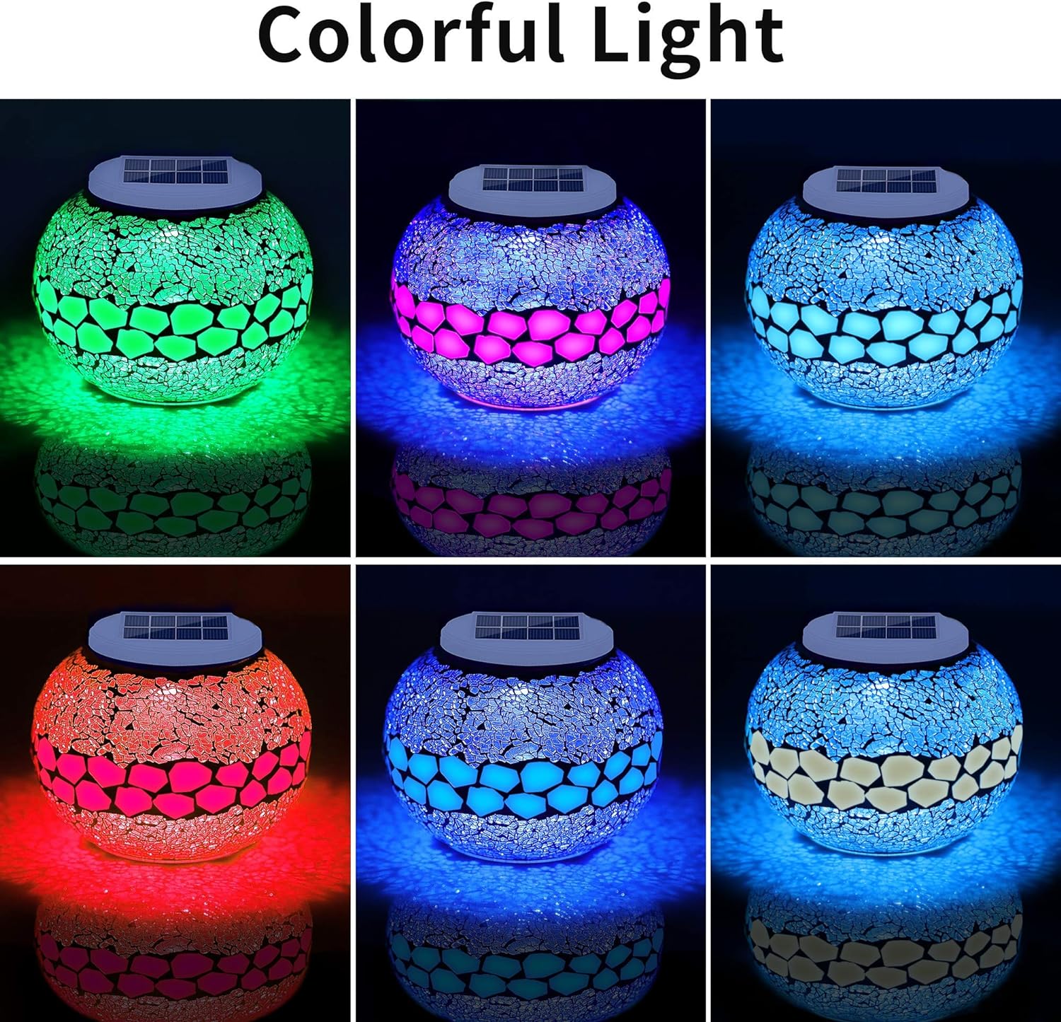 Pandawill Mosaic Solar Glass Garden Decoration Light, Rechargeable Color-Changing Solar Table Lamp, Waterproof LED Night Light for Garden