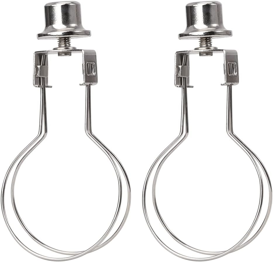 ALUCSET 2 Pack Round Lamp Shade Light Bulb Clip Adapter,  Lampshade Holder Clip on with Lamp Shade Attaching Finial Top Bracket Holder