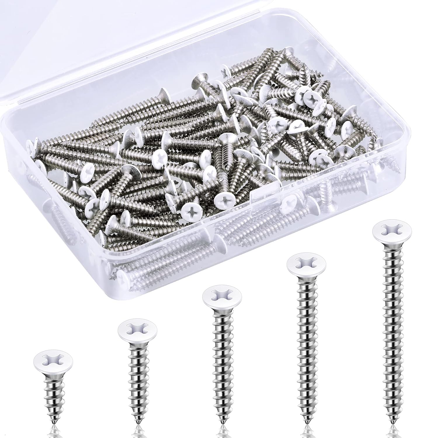 Generic 100 Pcs 5 Size #8 White Screws White Head Screws White Screws Covers Head Wood Screws Wall Plate Screws Coated Stainless Steel